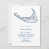 Nantucket MA Map Elegant Navy Blue Wedding Einladung (Vorderseite)