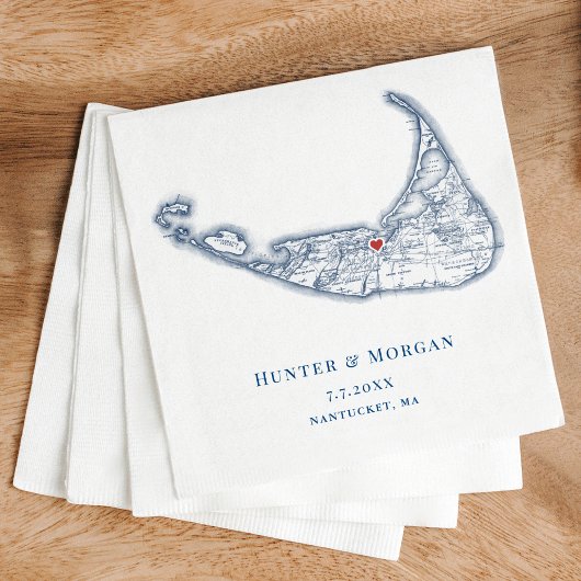Nantucket MA Map Elegant Navy Blue Wedding Serviette