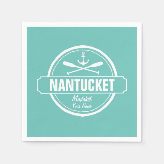 Nantucket, MA personalisierter Name, nautischer An Serviette (Vorderseite)