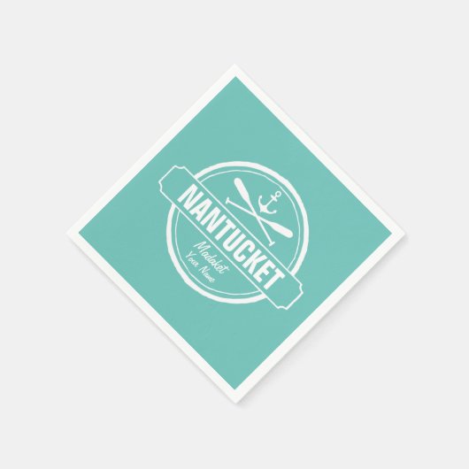 Nantucket, MA personalisierter Name, nautischer An Serviette (Ecke)