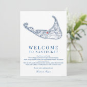 Nantucket MA Wedding Welcome Itinerary Navy Blue Dankeskarte (Stehend Vorderseite)