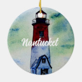 Nantucket Massachusetts Lighthouse Wasserfarbe Keramik Ornament (Hinten)
