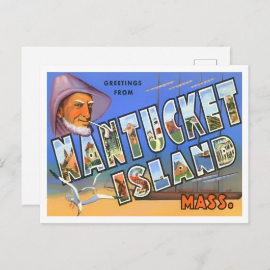 Nantucket, Massachusetts Vintag Big Letters Postkarte (Vorne/Hinten)
