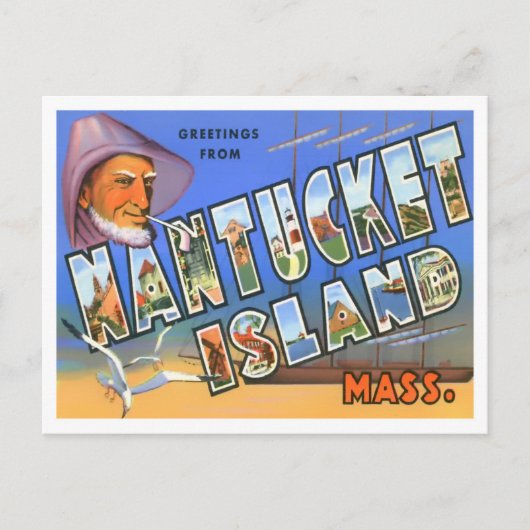 Nantucket, Massachusetts Vintag Big Letters Postkarte (Vorderseite)