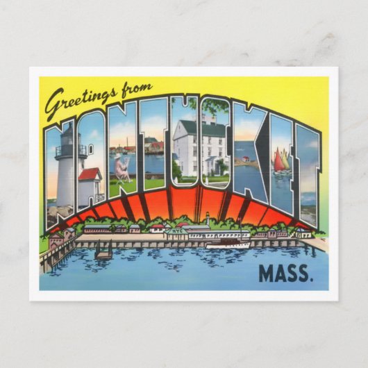 Nantucket, Massachusetts Vintag Big Letters Postkarte (Vorderseite)