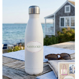 Nantucket Oval Rosa und Grün | Preppy Küstenstil Aufkleber