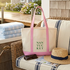 Nantucket Pink & Green Preppy Coastal  Tragetasche
