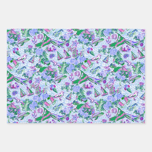 Nantucket Preppy Palm Beach Pattern Drucken Geschenkpapier Set (Vorderseite 3)
