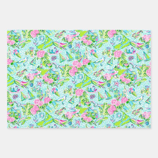 Nantucket Preppy Palm Beach Pattern Drucken Geschenkpapier Set (Vorderseite 2)