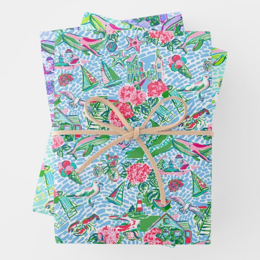 Nantucket Preppy Palm Beach Pattern Drucken Geschenkpapier Set (Beispiel)