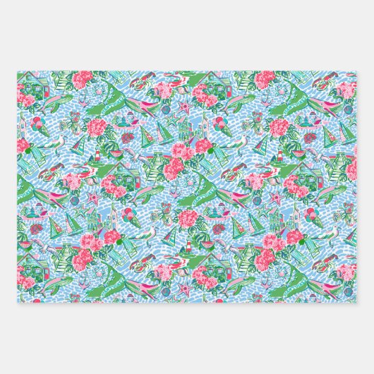 Nantucket Preppy Palm Beach Pattern Drucken Geschenkpapier Set (Vorderseite)