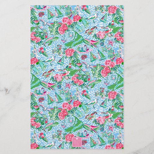 Nantucket Preppy Palm Beach Pattern Mit Monogramm Briefpapier (Rückseite)