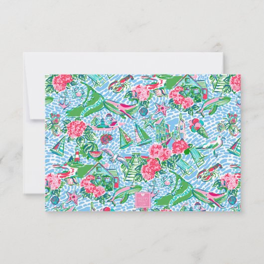 Nantucket Preppy Palm Beach Pattern Mit Monogramm Dankeskarte (Rückseite)