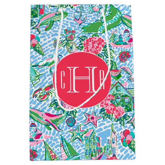 Nantucket Preppy Palm Beach Pattern Mit Monogramm Mittlere Geschenktüte (Vorderseite)
