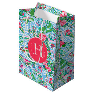 Nantucket Preppy Palm Beach Pattern Mit Monogramm Mittlere Geschenktüte