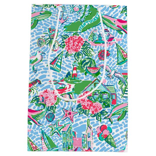 Nantucket Preppy Palm Beach Pattern Mit Monogramm Mittlere Geschenktüte (Rückseite)