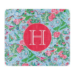 Nantucket Preppy Palm Beach Pattern Mit Monogramm Schneidebrett