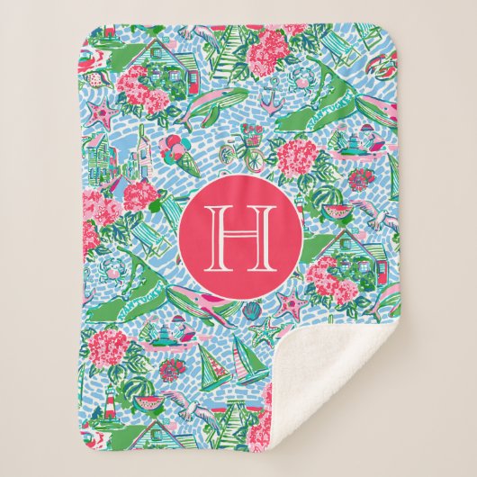 Nantucket Preppy Palm Beach Pattern Mit Monogramm Sherpadecke (Vorderseite)