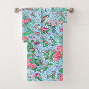 Nantucket Preppy Palm Beach Print Badhandtuch Set