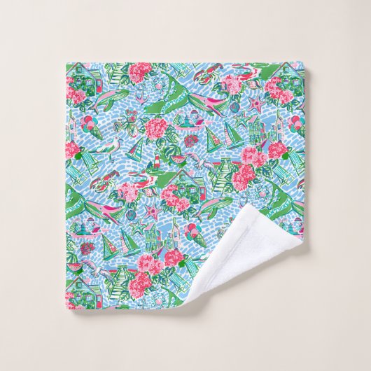 Nantucket Preppy Palm Beach Print Badhandtuch Set (Waschlappen)