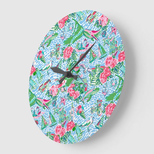 Nantucket Preppy Palm Beach Print Große Wanduhr (Winkel)