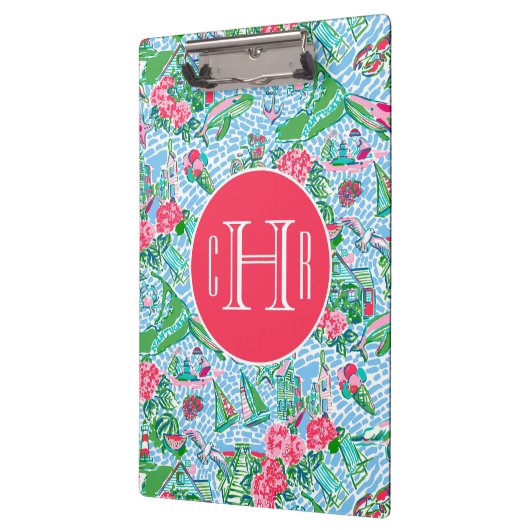 Nantucket Preppy Palm Beach Print Mit Monogramm Klemmbrett (Links)
