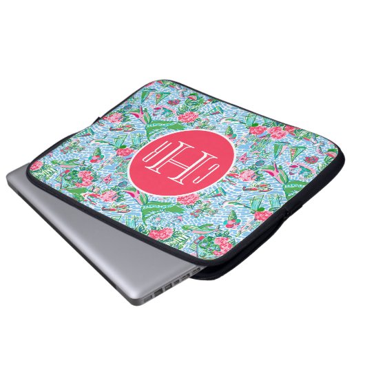 Nantucket Preppy Palm Beach Print Mit Monogramm Laptopschutzhülle (Vorne Knopf)