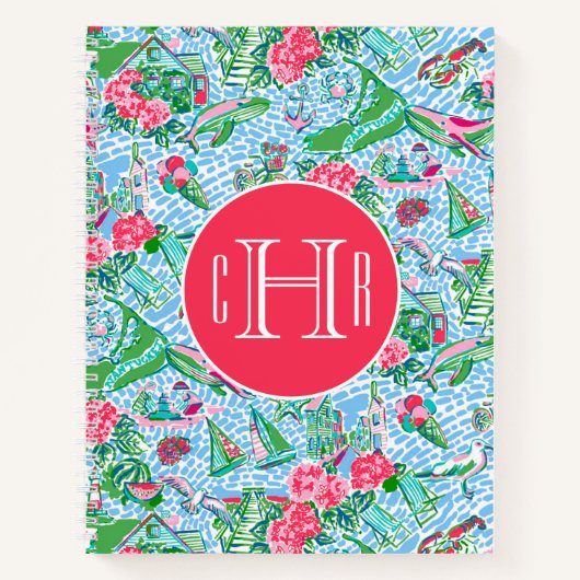 Nantucket Preppy Palm Beach Print Mit Monogramm Notizblock (Vorderseite)