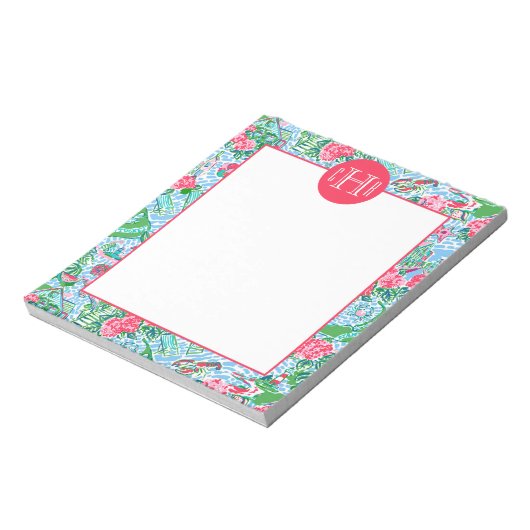 Nantucket Preppy Palm Beach Print Mit Monogramm Notizblock (Rotiert)