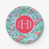 Nantucket Preppy Palm Beach Print Mit Monogramm Pappteller (Vorderseite)