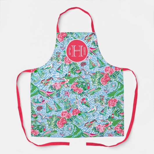 Nantucket Preppy Palm Beach Print Mit Monogramm Schürze (Vorderseite)