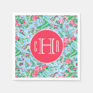Nantucket Preppy Palm Beach Print Mit Monogramm Serviette