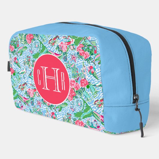 Nantucket Preppy Palm Beach Print Mit Monogramm Waschbeutel (Rechte Ecke)