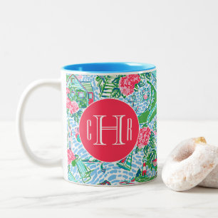 Nantucket Preppy Palm Beach Print Mit Monogramm Zweifarbige Tasse