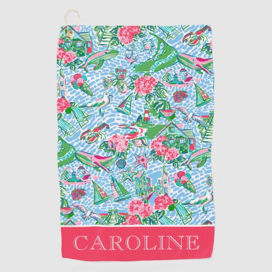 Nantucket Preppy Palm Beach Print Personalisiert Golfhandtuch (Vorderseite)