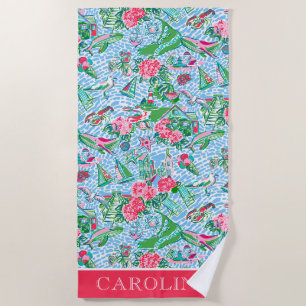 Nantucket Preppy Palm Beach Print Personalisiert Strandtuch
