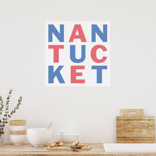 Nantucket-rotes und blaues typografisches Poster # (Küche)