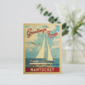 Nantucket Sailboat Vintage Reise Massachusetts Postkarte (Stehend Vorderseite)