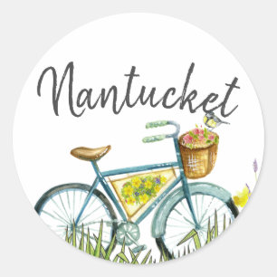 Nantucket-Vintage-Fahrrad auf dem Lavendelfeld Runder Aufkleber