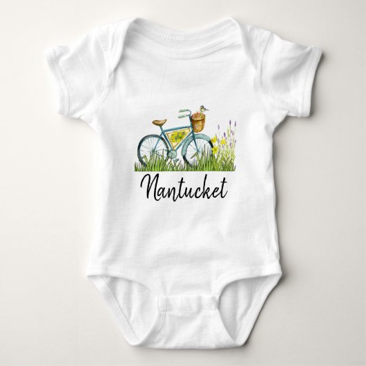 Nantucket Vintages Fahrrad auf dem Lavendelgebiet Baby Strampler (Vorderseite)