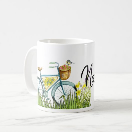 Nantucket Vintages Fahrrad auf dem Lavendelgebiet Kaffeetasse (Vorderseite Links)
