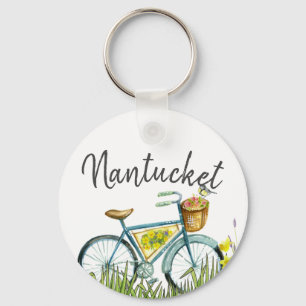 Nantucket Vintages Fahrrad auf dem Lavendelgebiet Schlüsselanhänger