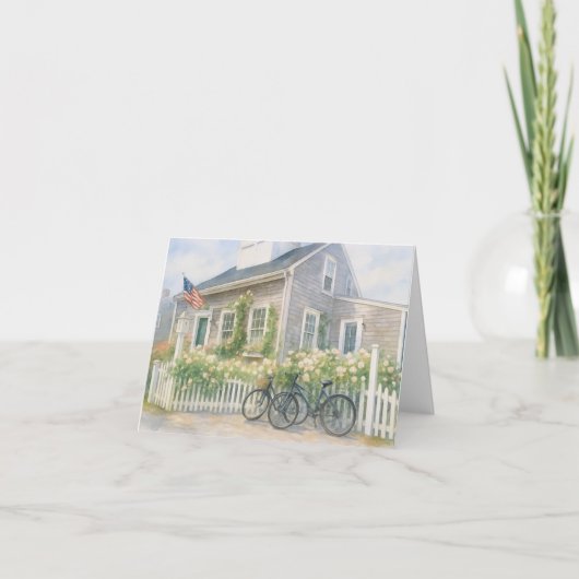 Nantucket Wasserfarbenküste Hütte mit Blume Dankeskarte (Vorderseite)