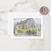 Nantucket Wasserfarbenküste Hütte mit Blume Mitteilungskarte (Vorderseite/Rückseite Beispiel)