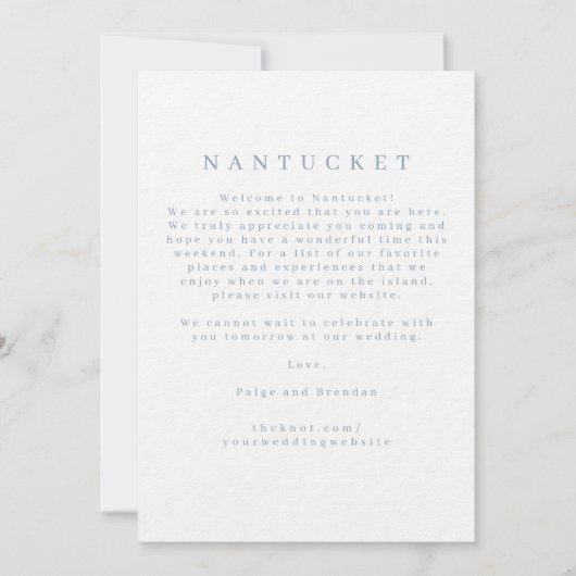 Nantucket Wedding Welcome Card Einladung (Vorderseite)