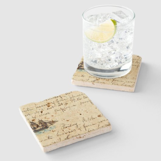 Nantucket Whaling Ship Log 1841 Steinuntersetzer (Seitenansicht)