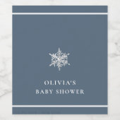 Nany Blue Modern Snowflake Baby Dusche Weinetikett (Einzelnes Label)