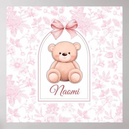 Naomi | Benutzerdefiniertes rosa Teddy-Bär-Kinderz Poster (Vorne)