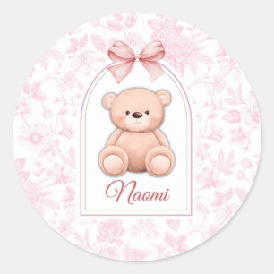Naomi Benutzerdefiniertes rosa Teddy-Bär-Kinderz Runder Aufkleber