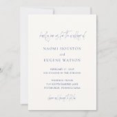 Naomi Denim Blue Typografy Modern Wedding Einladung (Vorderseite)